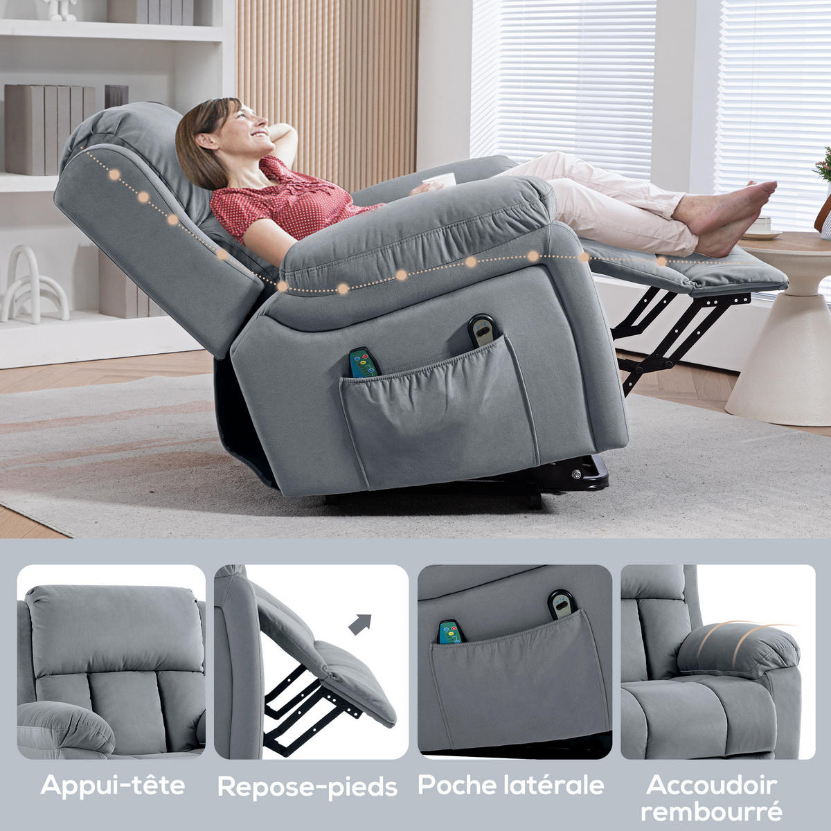 MASSAGESESSEL DE-15423 mit Massage, Heizung und Aufstehhilfe Grau - Grau, Metall (95/103/90cm) - ComfortXL