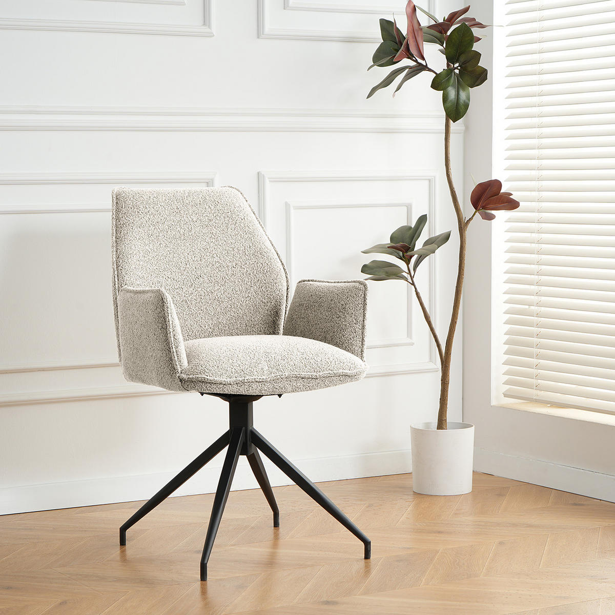 DREHBARER ARMLEHNENSTUHL - Hellgrau, Textil/Metall (58/90/60cm) - home24