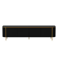 TV-LOWBOARD 180cm MDF Riffel-Optik 6 Türen Gold-Details - Schwarz, Holzwerkstoff (180/46/38cm) - Urban Meuble