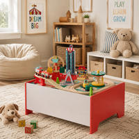 EISENBAHN Spieltisch mit 6 Mini-Spielen & Aufbewahrung, Mehrfarbig, 30cm - Multicolor, Holzwerkstoff (47/62cm) - Teamson Kids