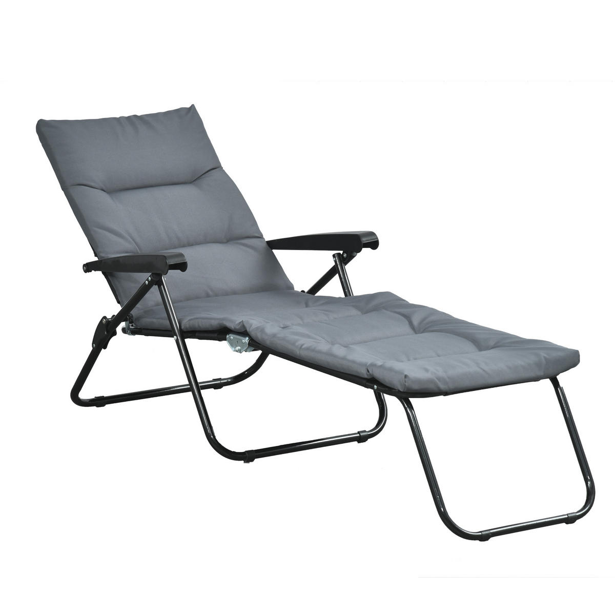 SONNENLIEGE DE-15595 6 Positionen mit Matratze + Armlehnen Grau - Grau, Metall (58/89/153cm) - ComfortXL