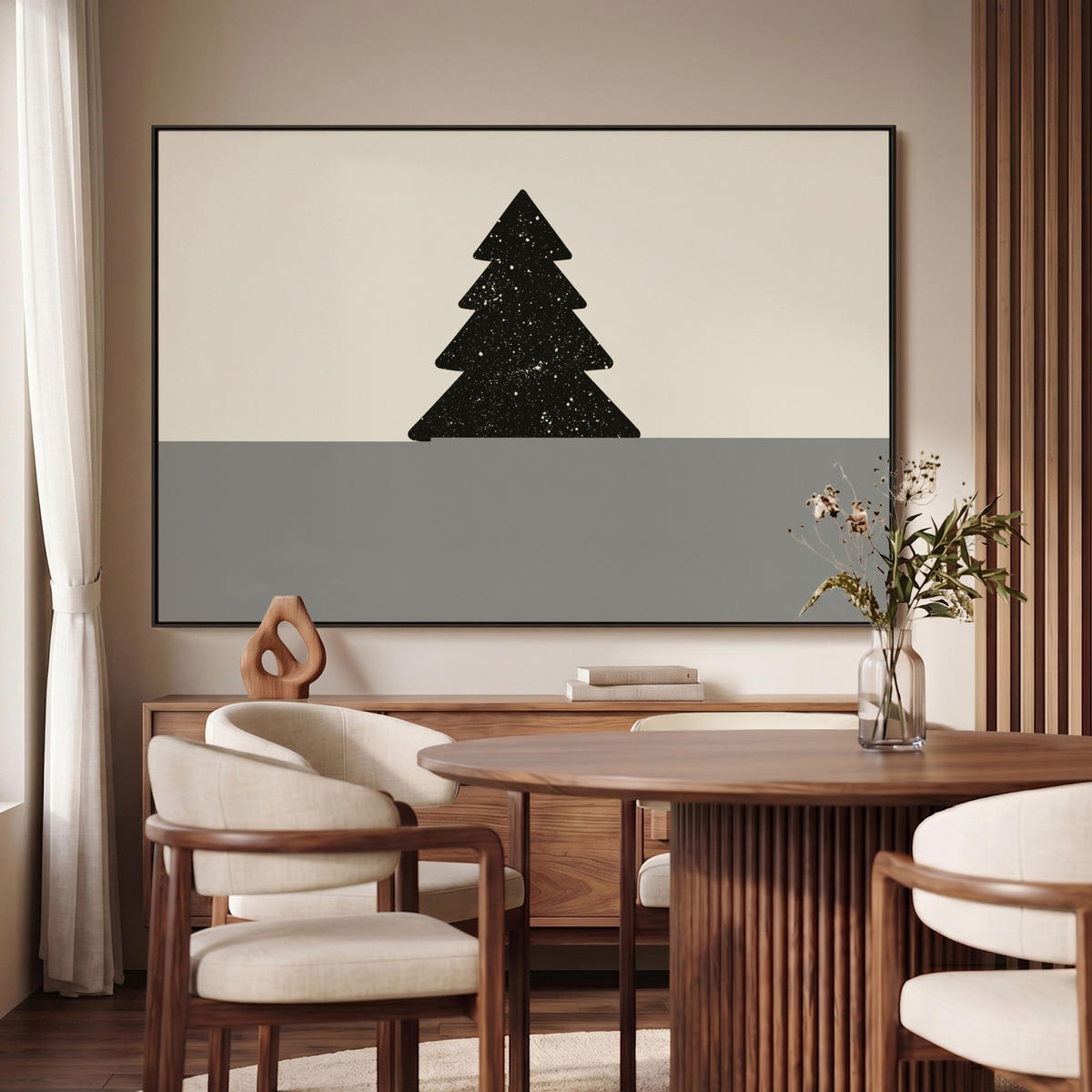 LEINWAND Bilder mit Rahmen - Weihnachtsbaum - Schwarz - Urlaub - Beige - 120x80 - Schwarz, Textil (120/80cm) - MuchoWow