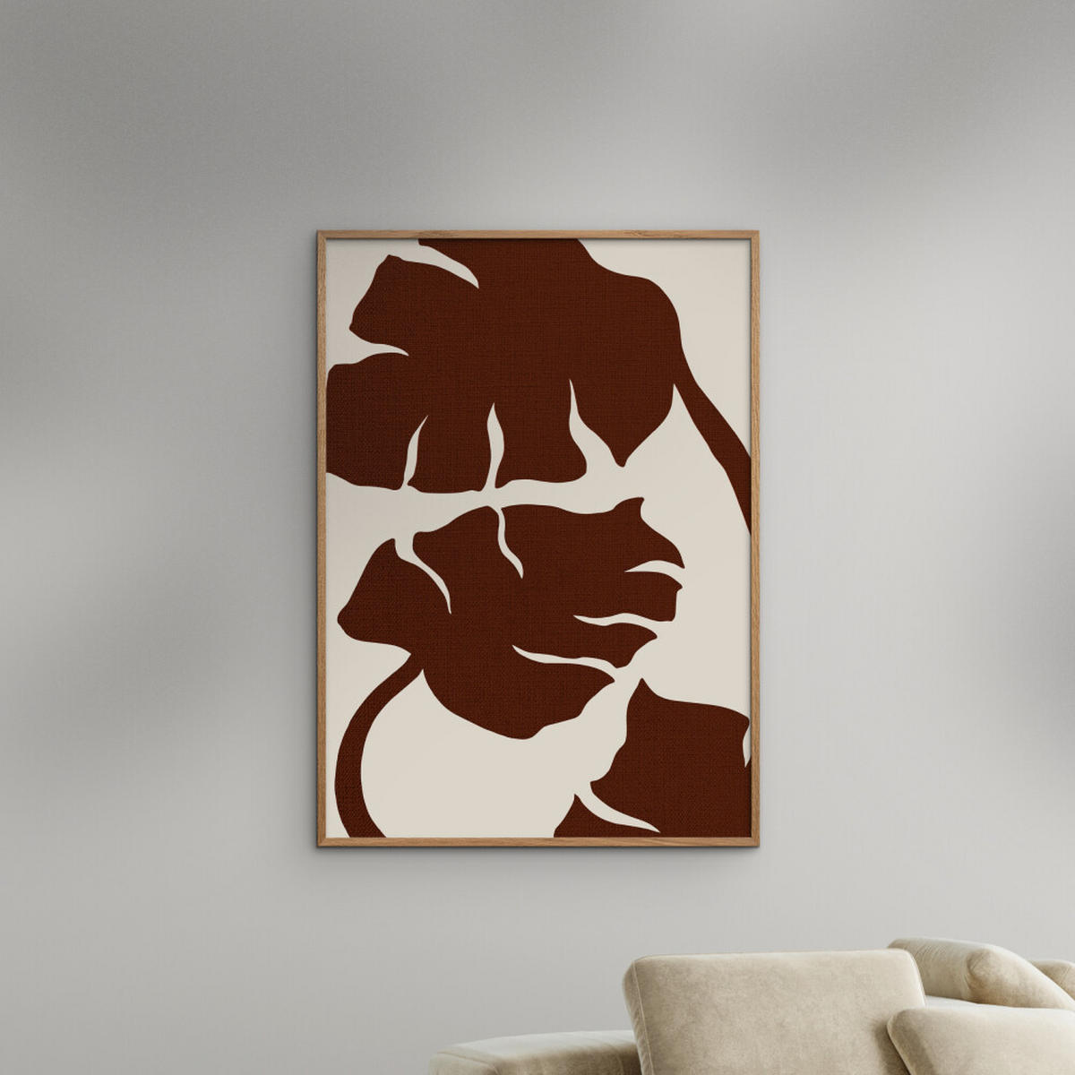 POSTER mit Rahmen Affordable Art Prints - Monstera- Canvas Brown - Eichefarben/Braun, Holz/Papier (30/40cm) - Poster&Frame