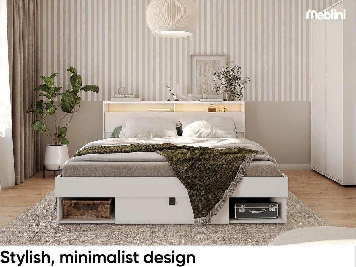 FUNKTIONSBETT SMARTEE - Schwarz/Weiß, Leder/Holzwerkstoff (180/200cm) - Meblini