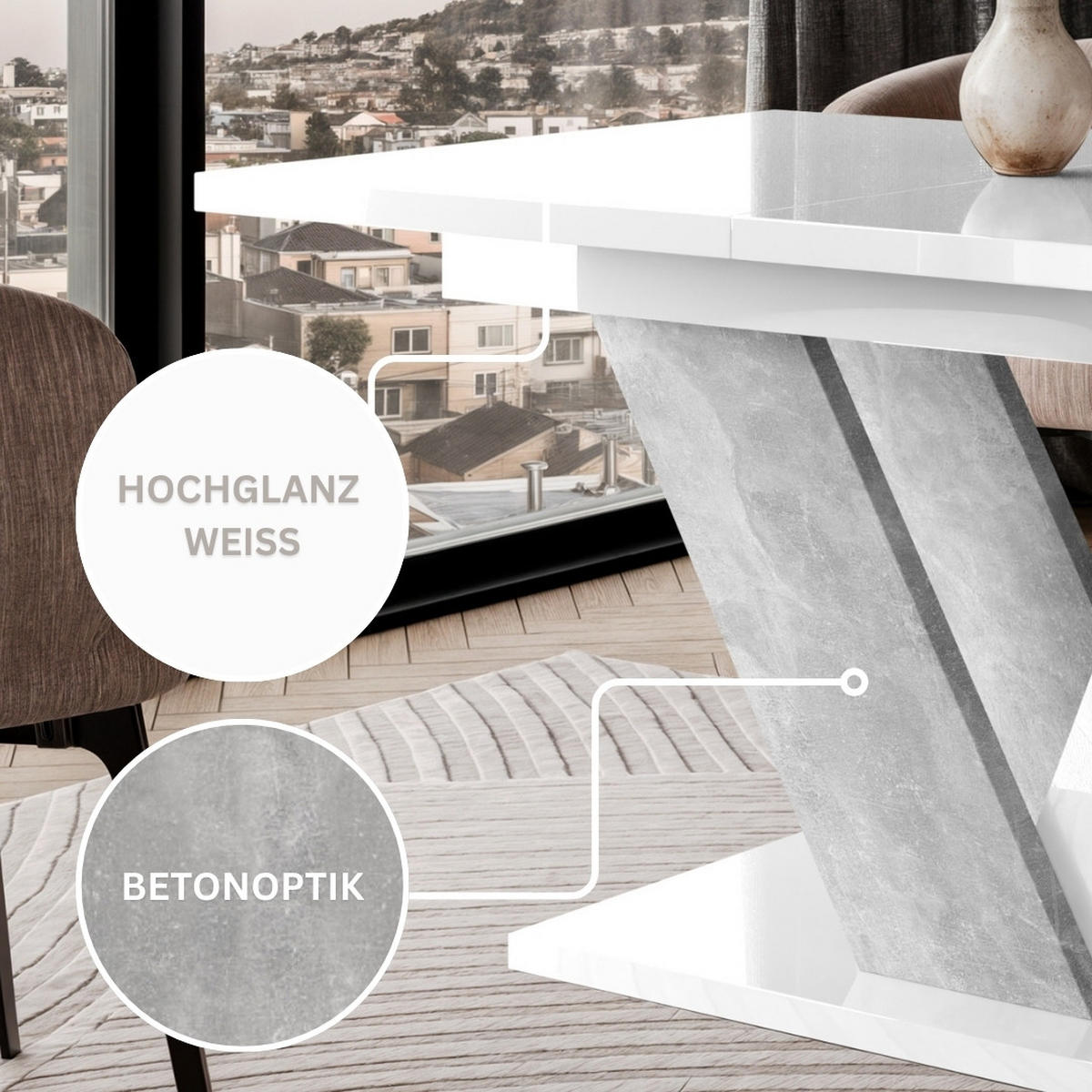 ESSTISCH Weiß Hochglanz Ausziehbar 120 - 160 cm - Weiß Hochglanz/Grau, Holzwerkstoff (120/80/76cm) - PROSPERO
