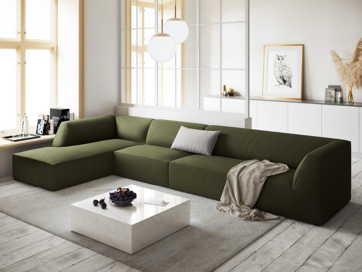 ECKSOFA links Ruby aus Cord grün 5 Sitzplätze - Grün, Textil (180/366cm) - Micadoni