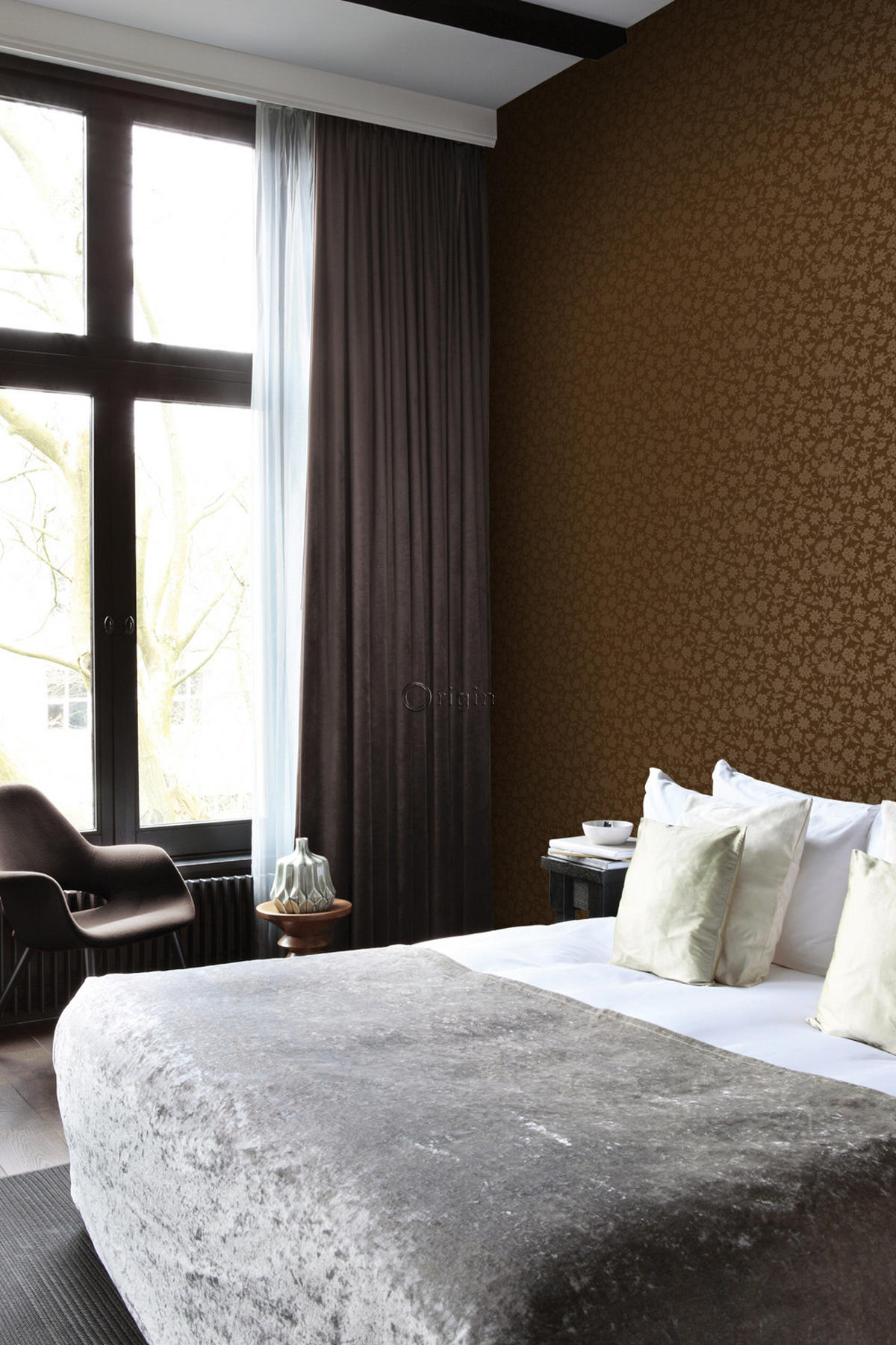 TAPETE Blumen 53 cm x 10.05 m - Goldfarben, Papier (53/1000cm) - Origin Wallcoverings