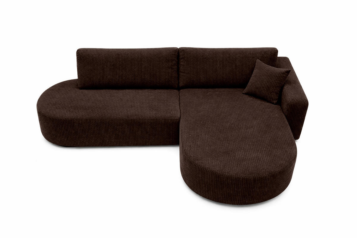 ECKSOFA Mit Schlaffunktion Und Bettkasten, Cordstoff Poso, Braun, Rechts, ROUND ONE OPEN XL - Braun, Holz (262/175cm) - Kaiser Möbel