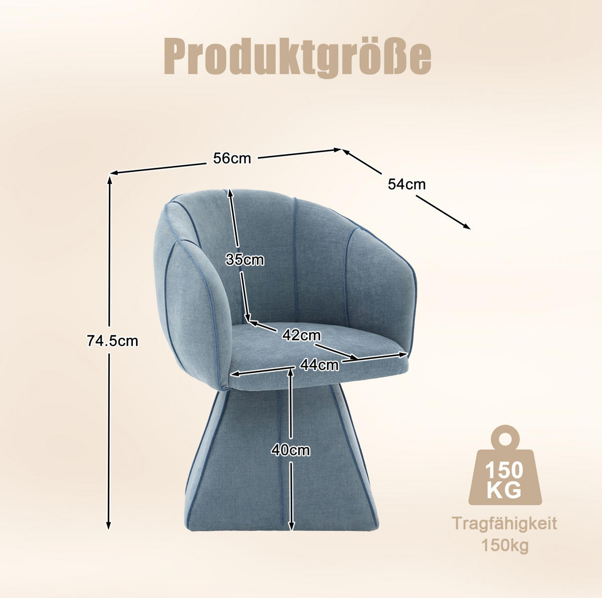 SESSEL 56/54/74,5 cm blau aus Chenille mit 360°-Drehfunktion - Blau, Textil (54/74.5/56cm) - OKWISH