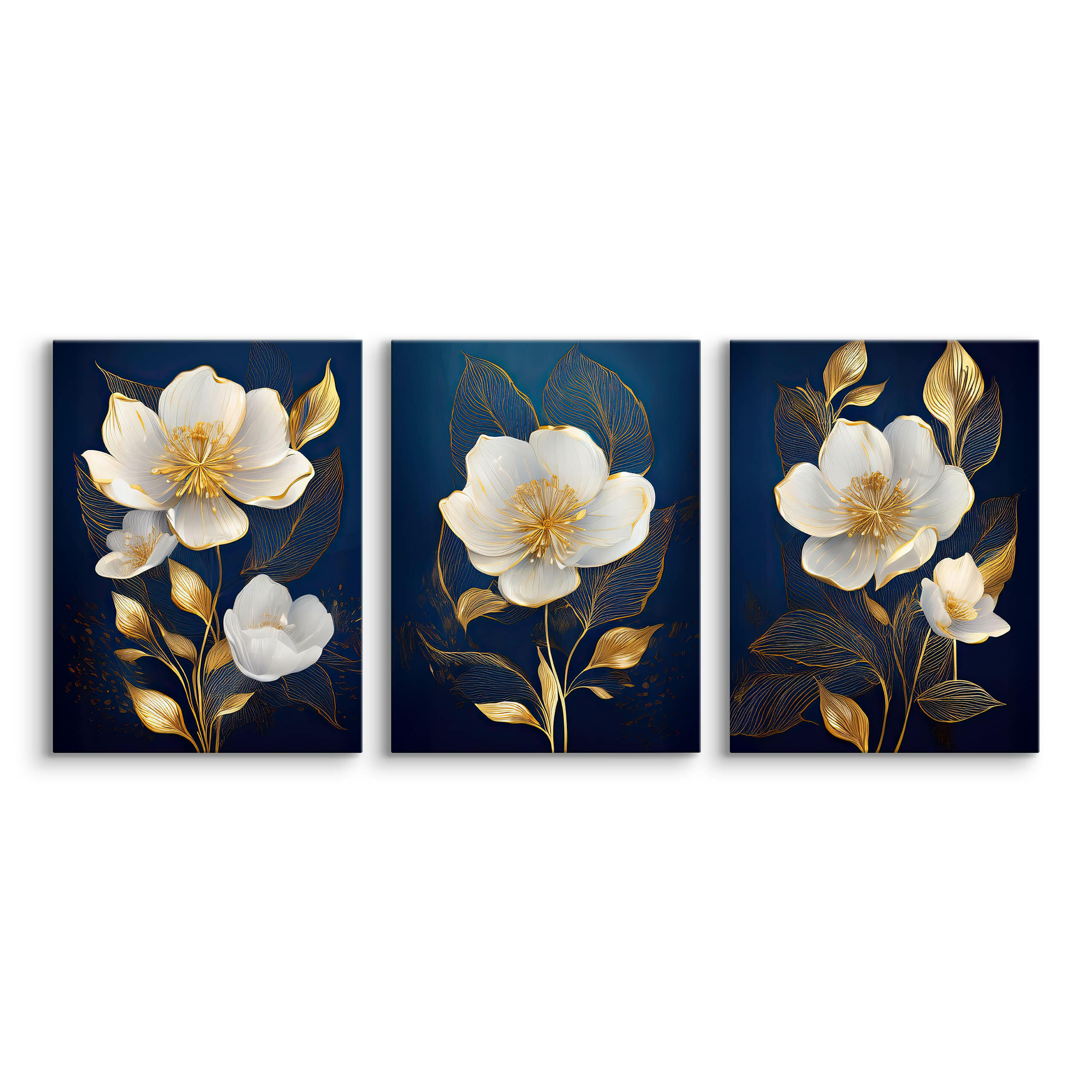 LEINWANDBILDER 3-es Set Glamour Blumen - Blau/Beige, Textil (90/40cm) - Muralo