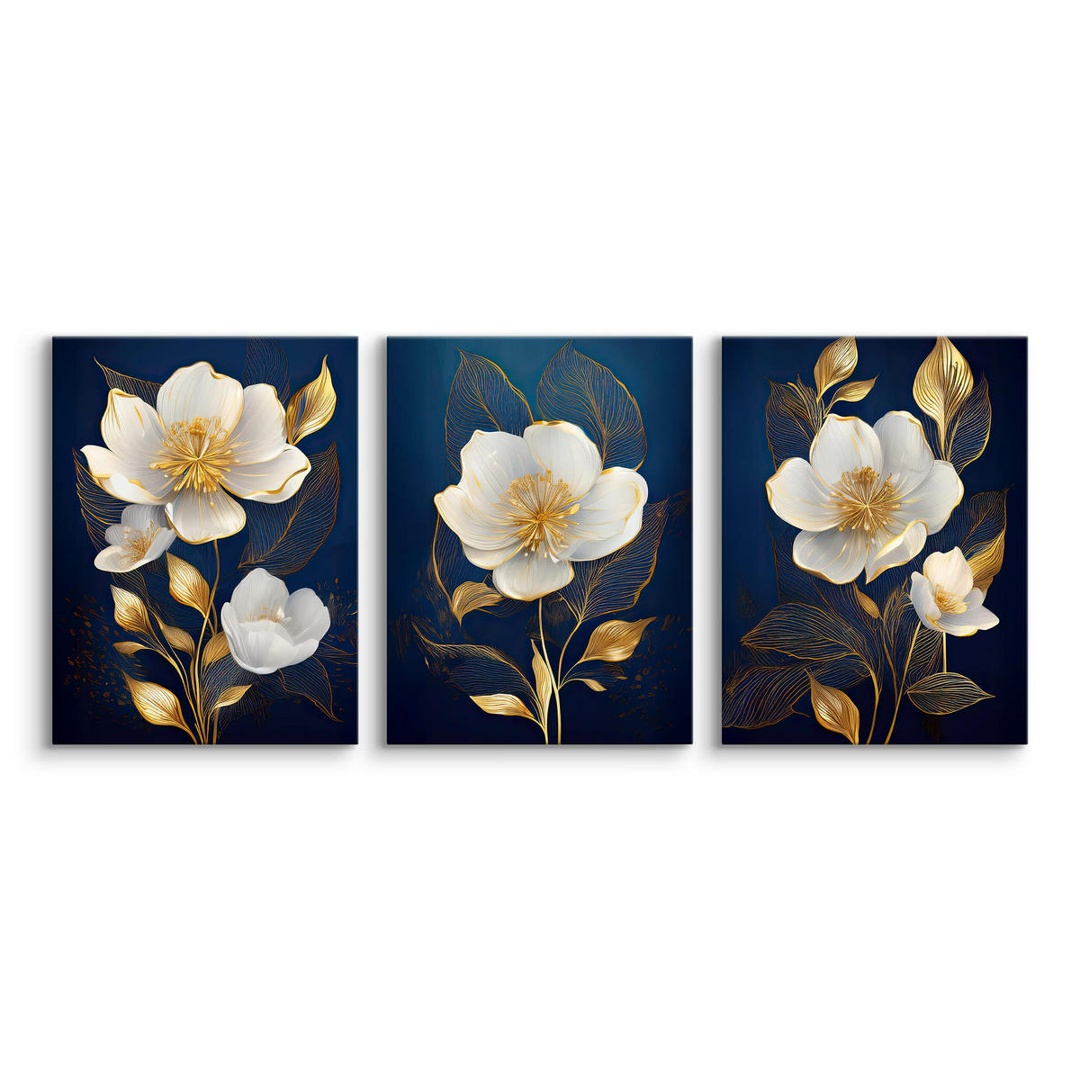 LEINWANDBILDER 3-es Set Glamour Blumen - Blau/Beige, Textil (90/40cm) - Muralo