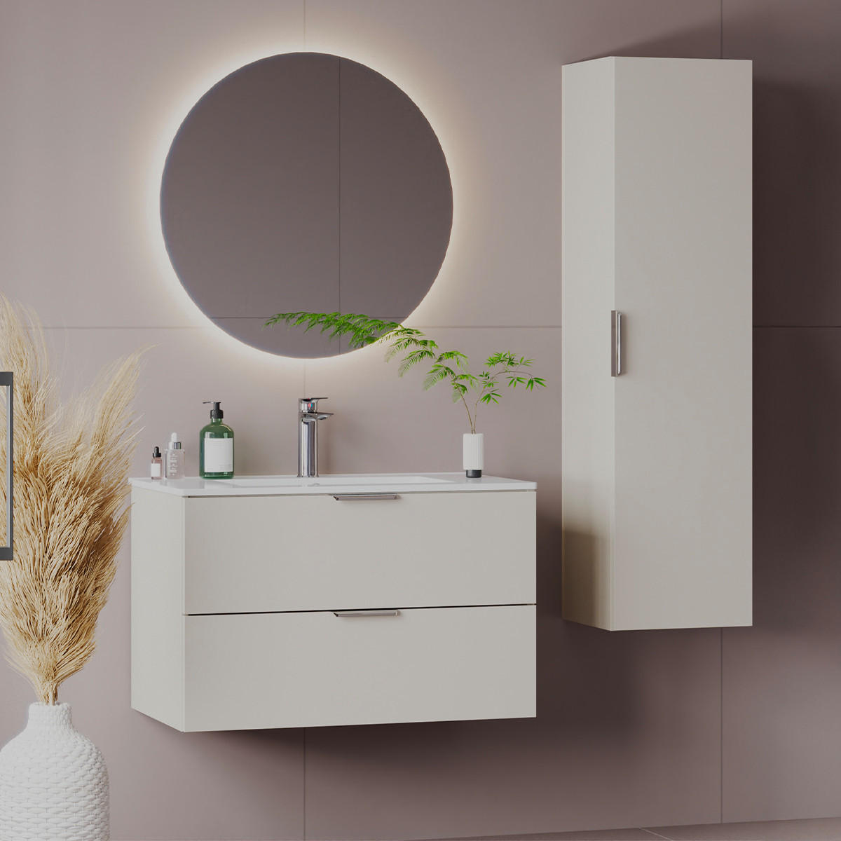 BADMÖBEL 80cm Astrid 2er-Set Kaschmir - Beige, Holzwerkstoff (80/50/45.8cm) - Petits-meubles