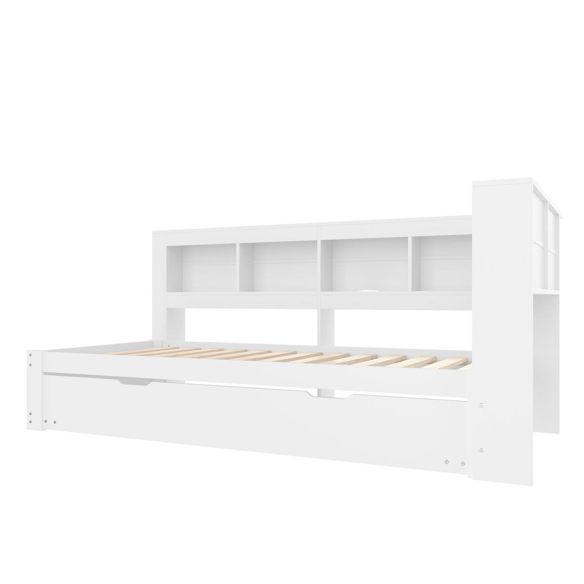 TAGESBETT mit Ausziehbett 90x200 cm Weiß mit Steckdose und 2 USB-Anschlüssen - Weiß, Holz (90/200cm) - Meubliv