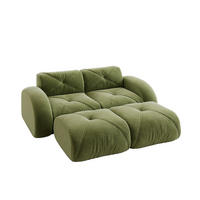 2-SITZER SOFA Chenille Grün mit 2 Hocker - Grün, Textil (204/76/171cm) - WISHDOR