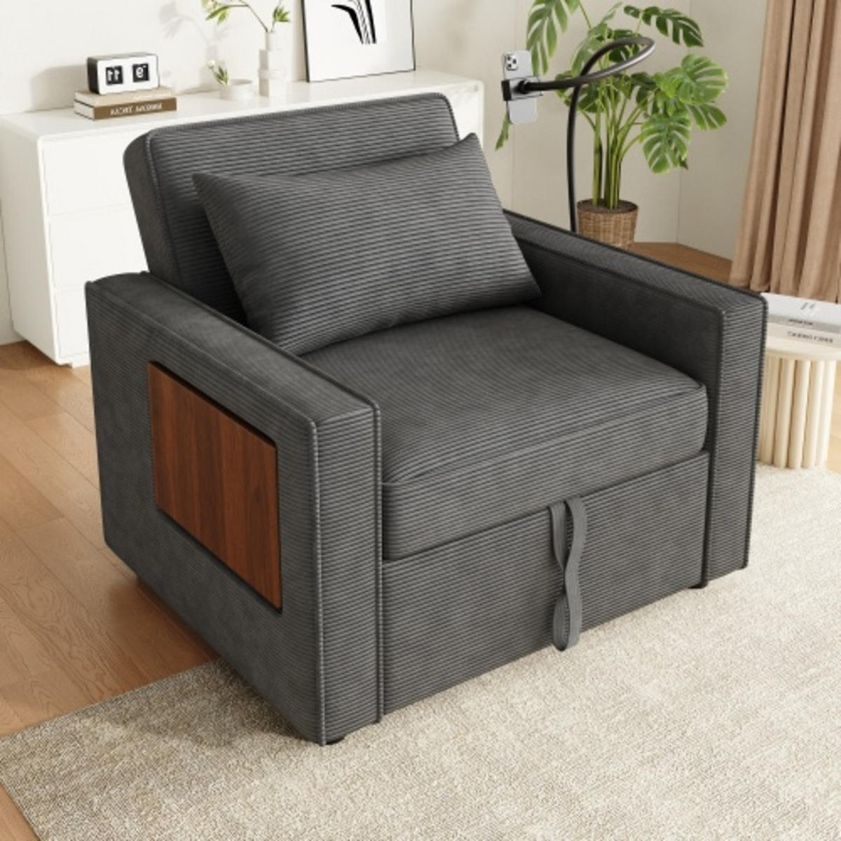 SCHLAFSOFA 93x150x85cm aus Cord mit Multifunktionales faltbares, grau - Grau, Textil (150/85/93cm) - Luhomfu
