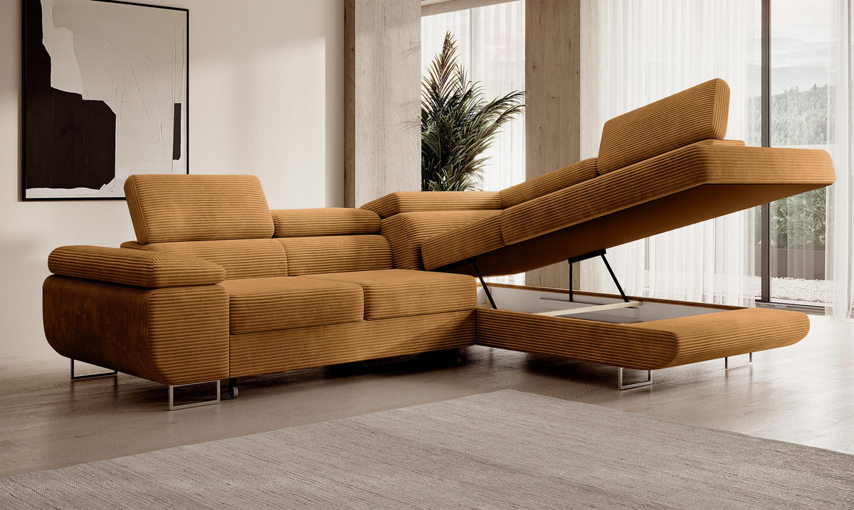 ECKSOFA Stevil Senfgelb Cordbezug - Silberfarben/Messingfarben, Textil/Metall (275/203cm) - Selsey