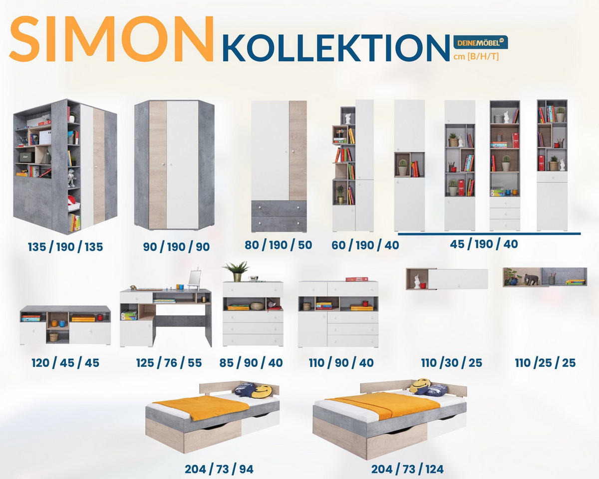 KINDERKOMMODE SIMON 11 85/40/90 Grau/Weiß/Sonoma Eiche - Weiß/Grau, Holzwerkstoff (85/90/40cm) - Deine Möbel 24