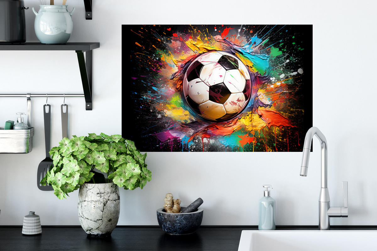 WANDTATTOO Fußball - Farbe - Farben - Schwarz - Weiß 60x40 cm - Weiß, Kunststoff (60/40/0.1cm) - MuchoWow