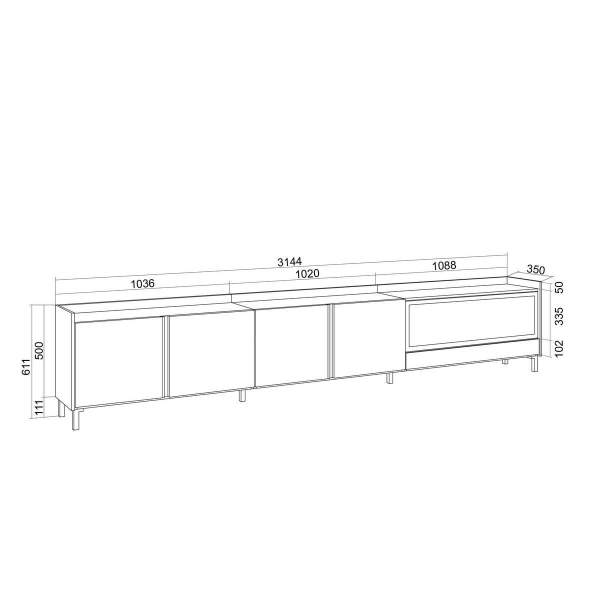 LOWBOARD, Schwarz und Eiche, 315/35/61cm, Kamin mit Feuereffekt XXL - Schwarz, Holzwerkstoff (315/61/35cm) - Skraut Home
