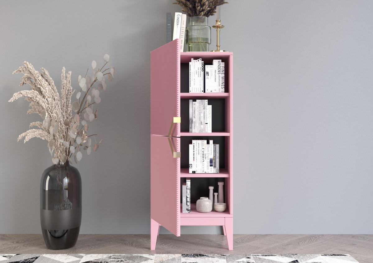 HIGHBOARD Demi 2D High, Pink-Gold, Mit Gefrästen Fronten, Massive Buche - Rosa, Holz/Holzwerkstoff (50.5/120.5/42cm) - Visby
