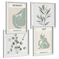 BILDER SET 4er Set - 50x50 cm & 40x60 cm Weißer Rahmen - Pflanzenmotive, zartes Grün - Weiß, Kunststoff (50/50cm) - TULUP