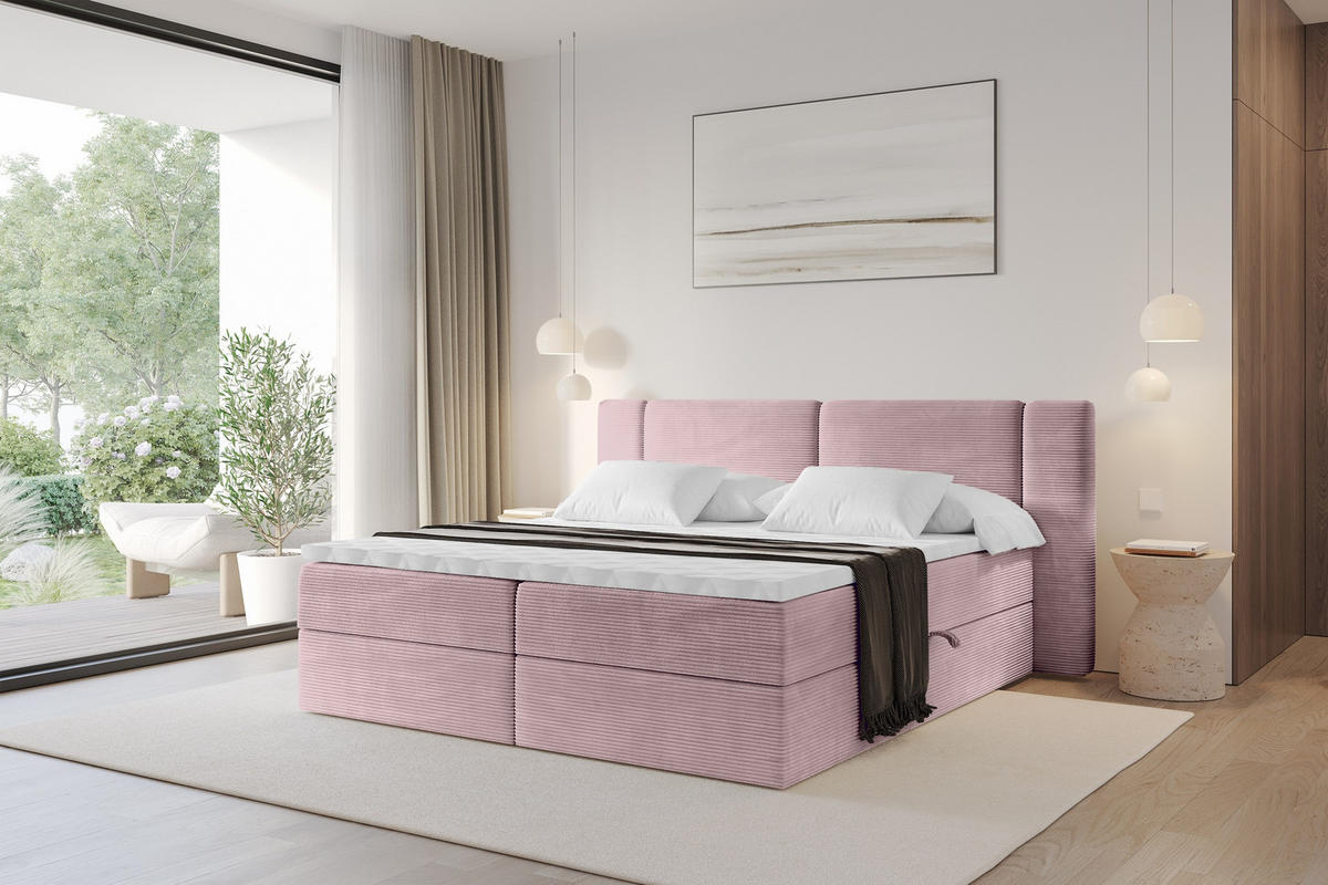 BOXBETT mit Matratze H3 - EVON - 140x200 cm Rosa - Rosa, Holzwerkstoff (140/200cm) - ALTDECOR