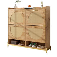 SCHUHSCHRANK 108,5/24/100 cm in Holzfarbe mit Rattantüren und Metallgestell - Naturfarben, Holzwerkstoff (108.5/100/24cm) - Flora Grace