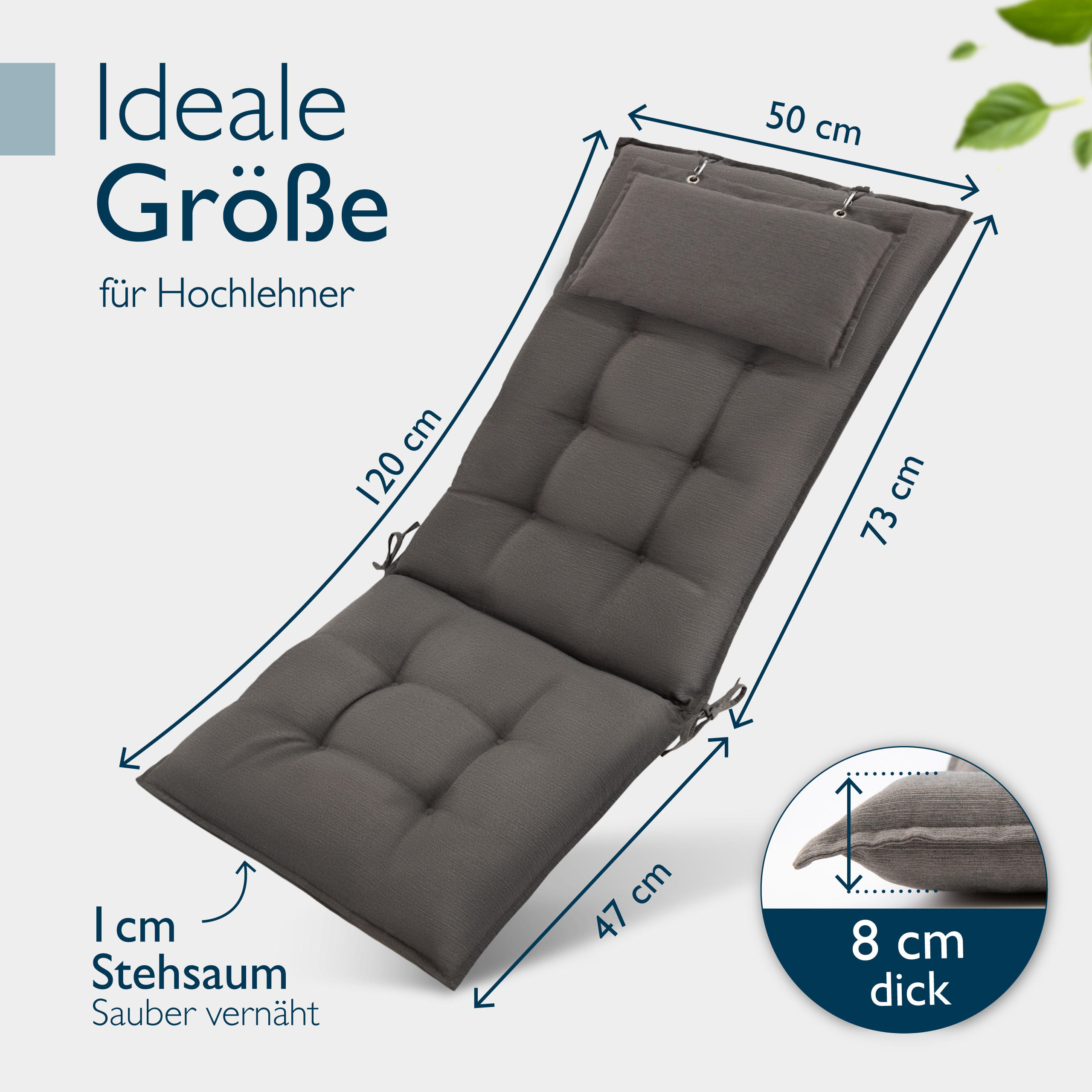 HOCHLEHNERAUFLAGE Sun-HL 119/50/8cm Taupe - Taupe, Textil (50/8/119cm) - Beautissu 