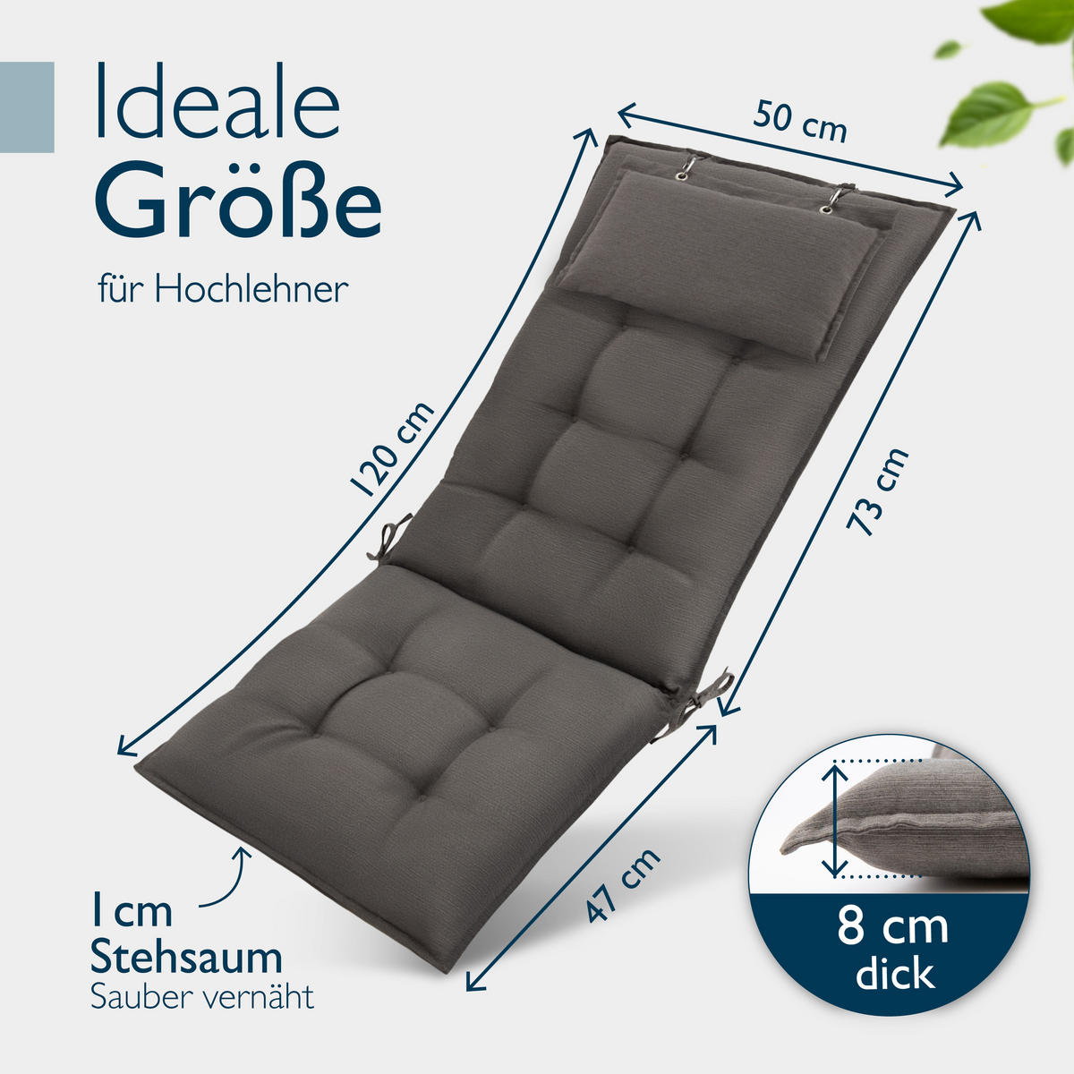 HOCHLEHNERAUFLAGE Sun-HL 119/50/8cm Taupe - Taupe, Textil (50/8/119cm) - Beautissu 