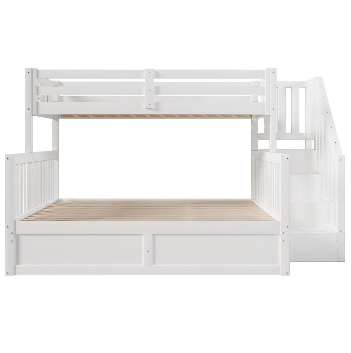 HAUSBETT 90/200 cm + 140/200 cm mit Stauraum und Treppe in Weiß - Weiß, Holz (90/200cm) - BEAOK