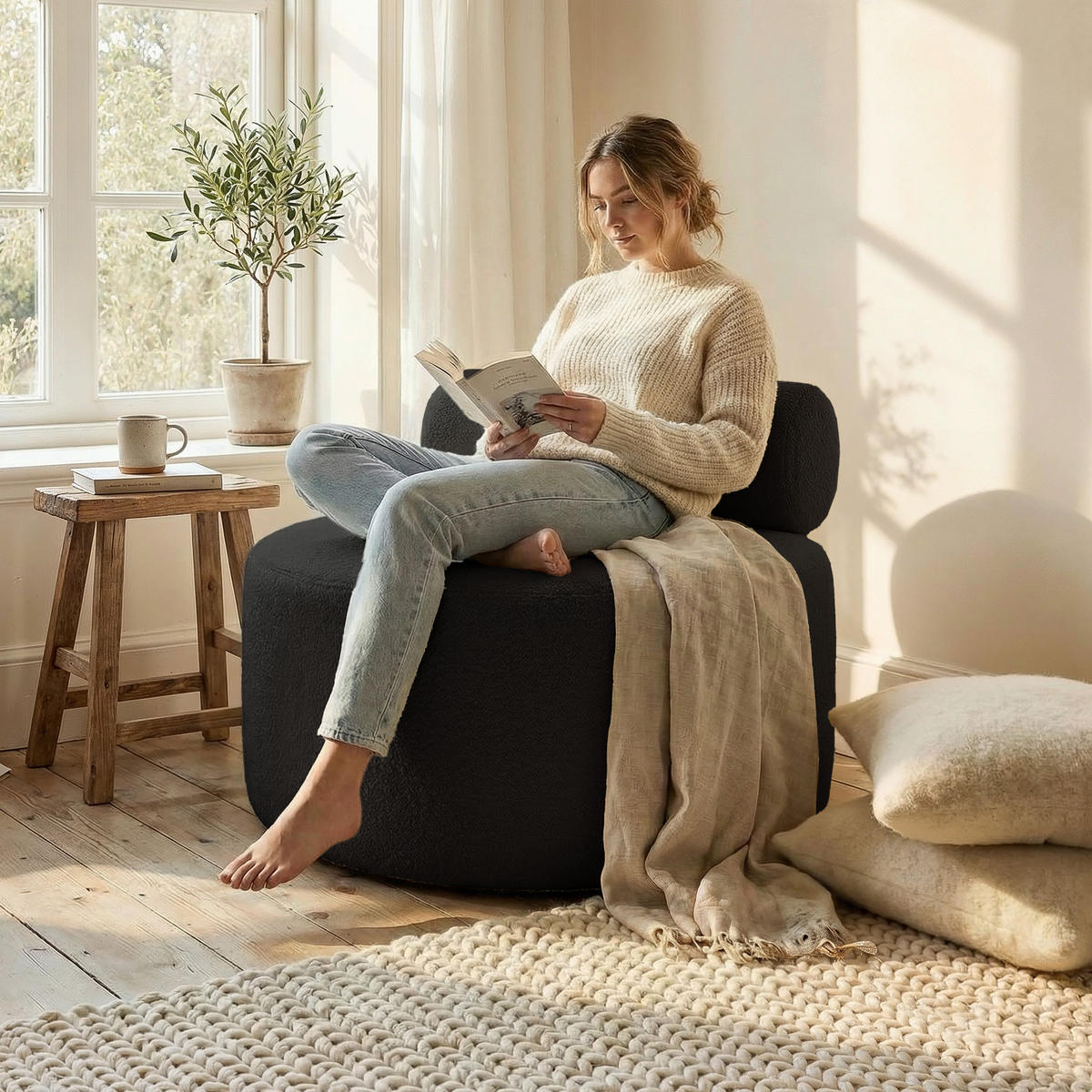 SESSEL CHERRY 90/78 cm, in Anthrazit - Anthrazit, Textil (90/78/90cm) - Idohome