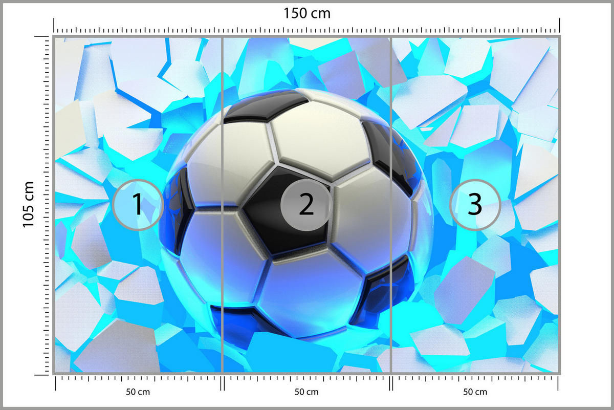 FOTOTAPETE Fußball Abstraktion 3D Effekt 150x105 - Blau/Schwarz, Papier (150/105cm) - Muralo