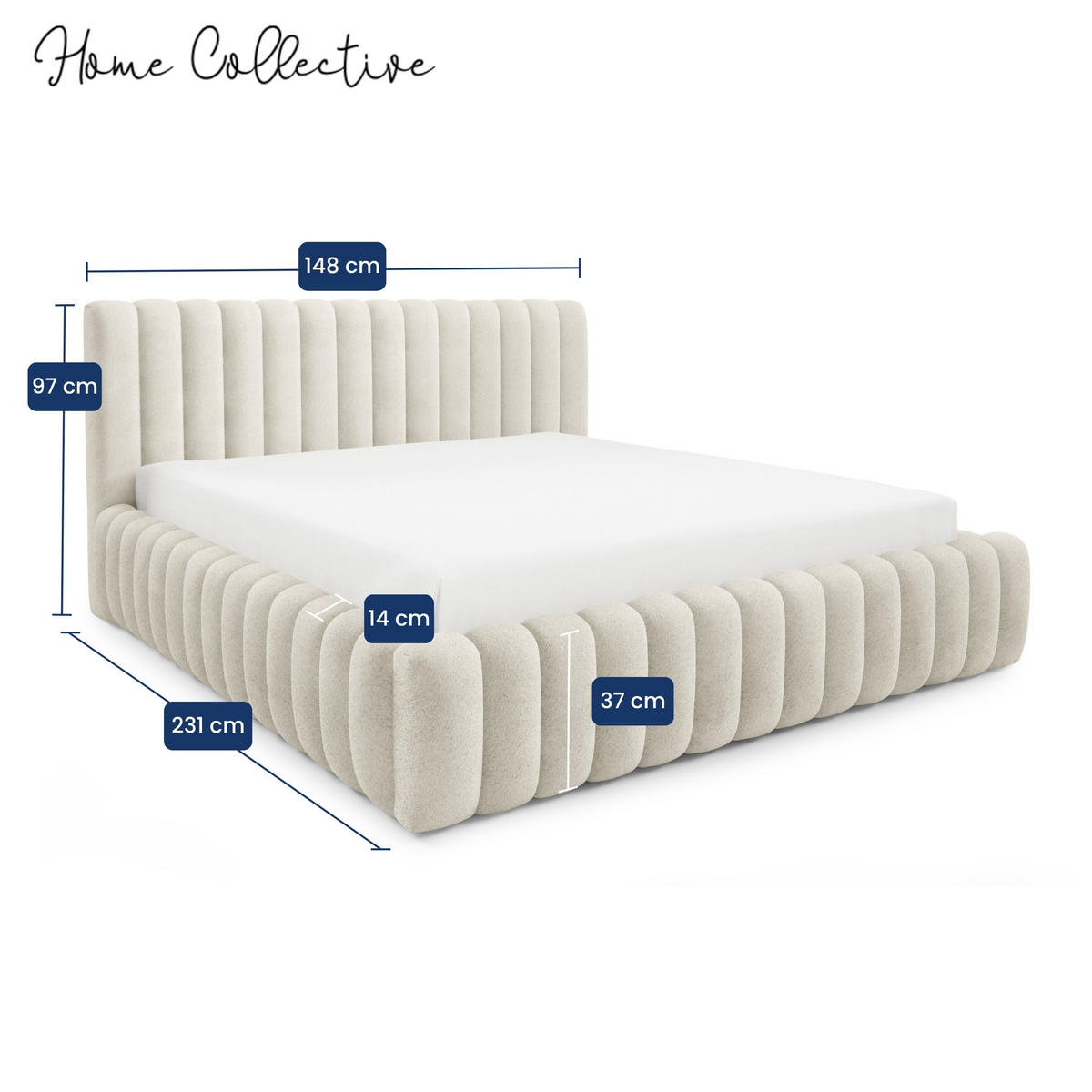 POLSTERBETT mit Stauraum Bouclé 120x200 cm in Creme - Creme, Textil (120/200cm) - Home Collective