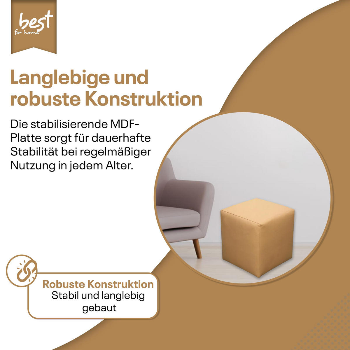 SITZWÜRFEL 40 x 40 x 40 cm Beige aus Kunstleder mit Holzwerkstoffrahmen - Beige, Leder (40/40/40cm) - Best For Home
