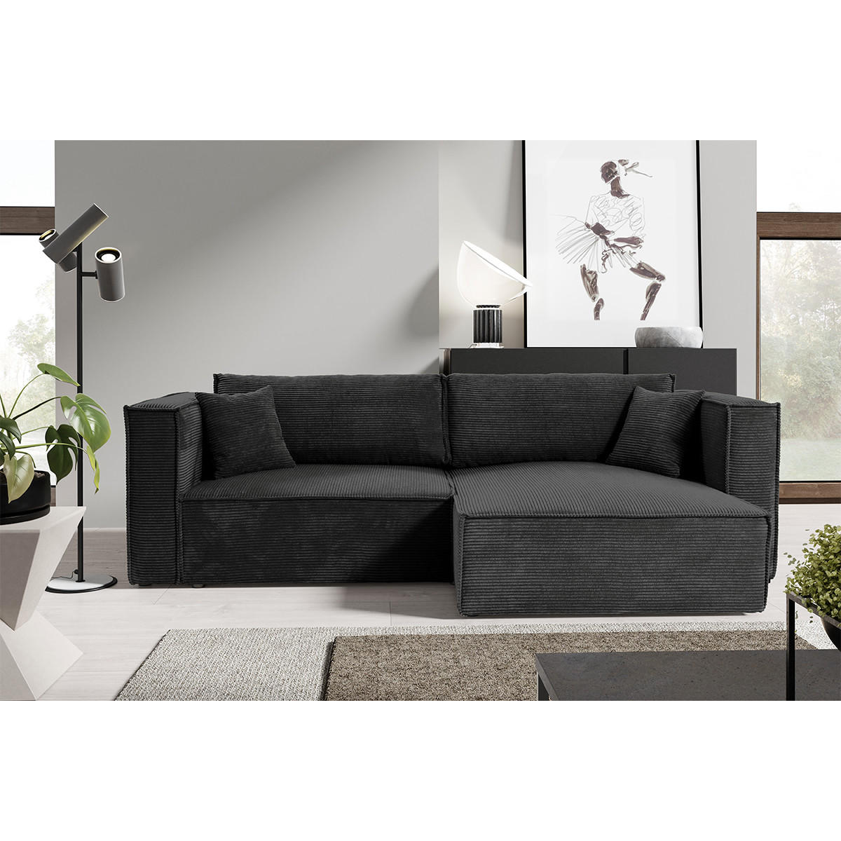 SOFA Jimmy 3 Sitzplätze Schwarz - Schwarz, Holz (245/77/148cm) - Petits-meubles