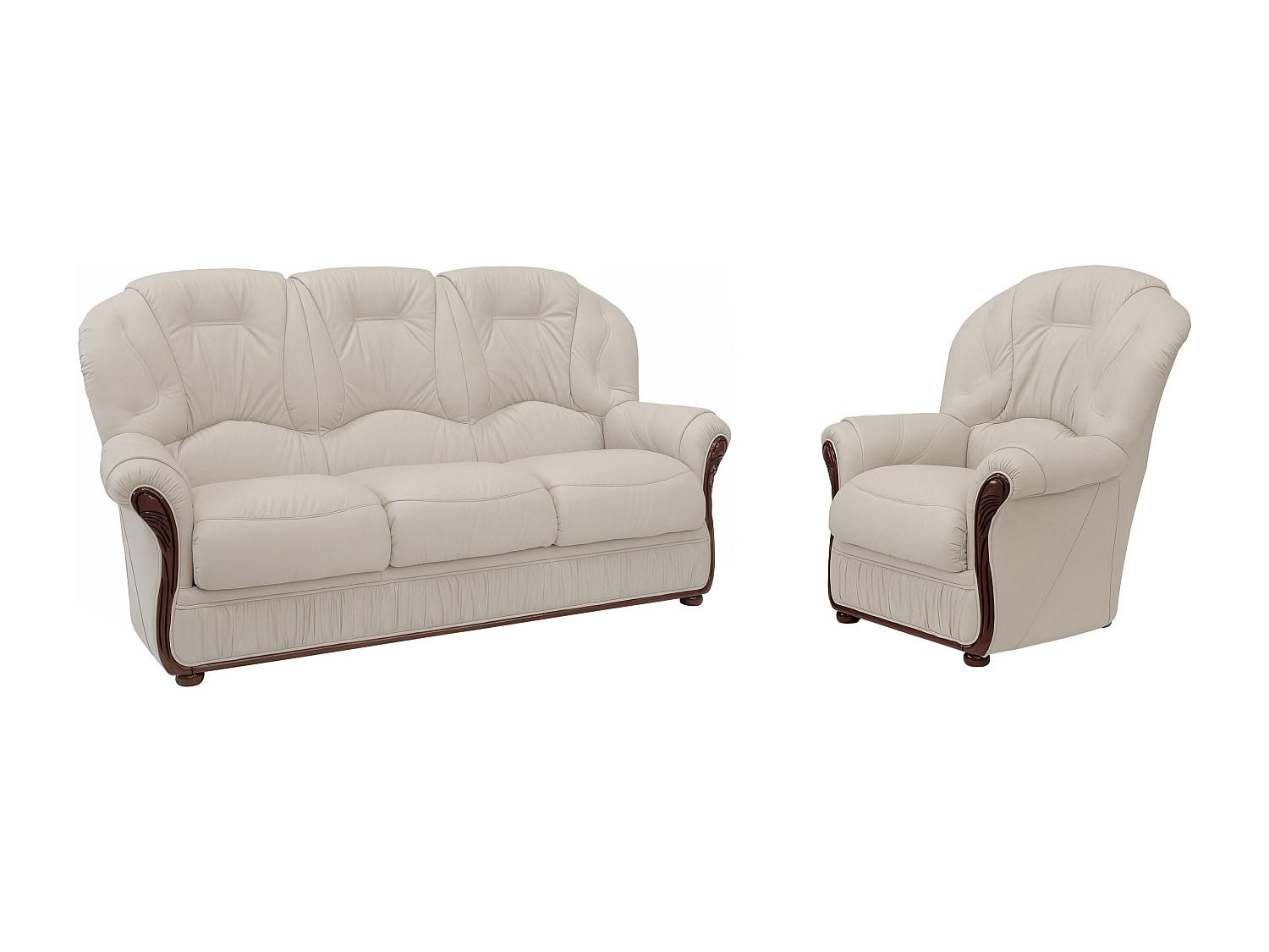 SOFAGARNITUR ohne Schlaffunktion - 4 Personen-Sitzer - Leder - Elfenbeinfarben - - Weiß, Leder (183/97/91cm) - Vente-Unique