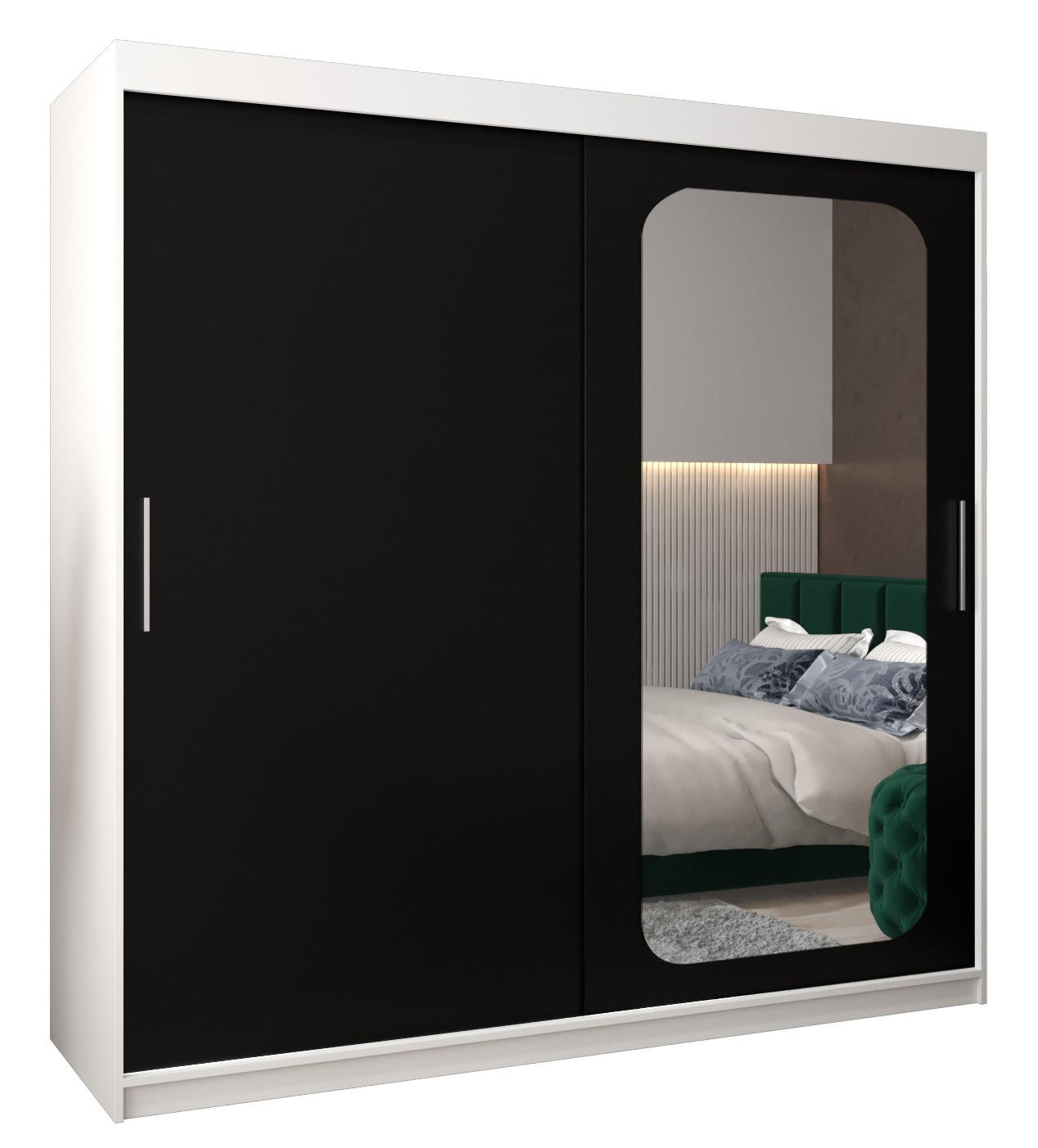 Abiks Möbel Schwebetürenschrank Weiß, Schwarz 200x200x62 cm