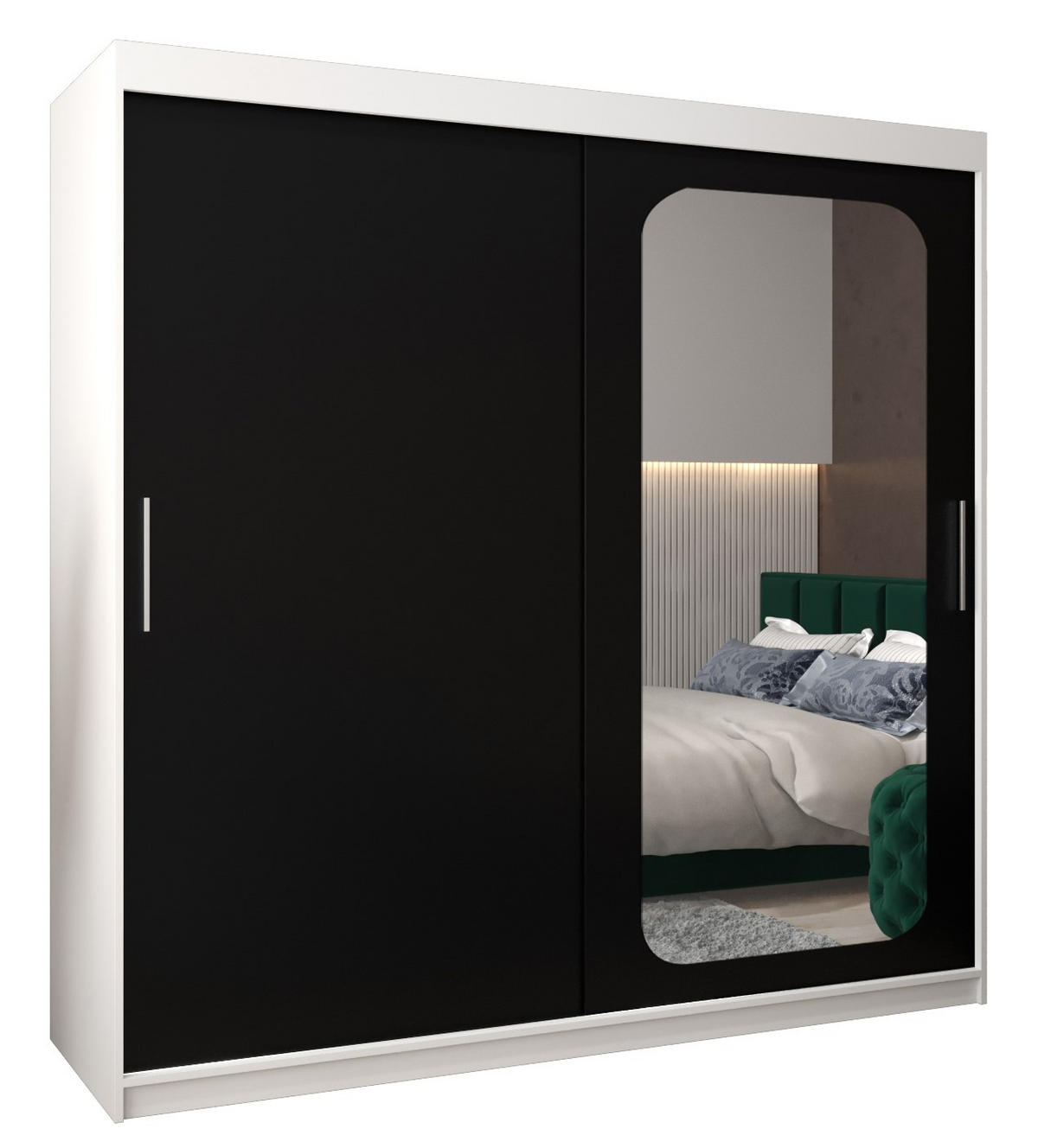 SCHWEBETÜRENSCHRANK 200/200/62 2-türig - Silberfarben/Schwarz, Holz/Kunststoff (200/200/62cm) - Abiks Möbel