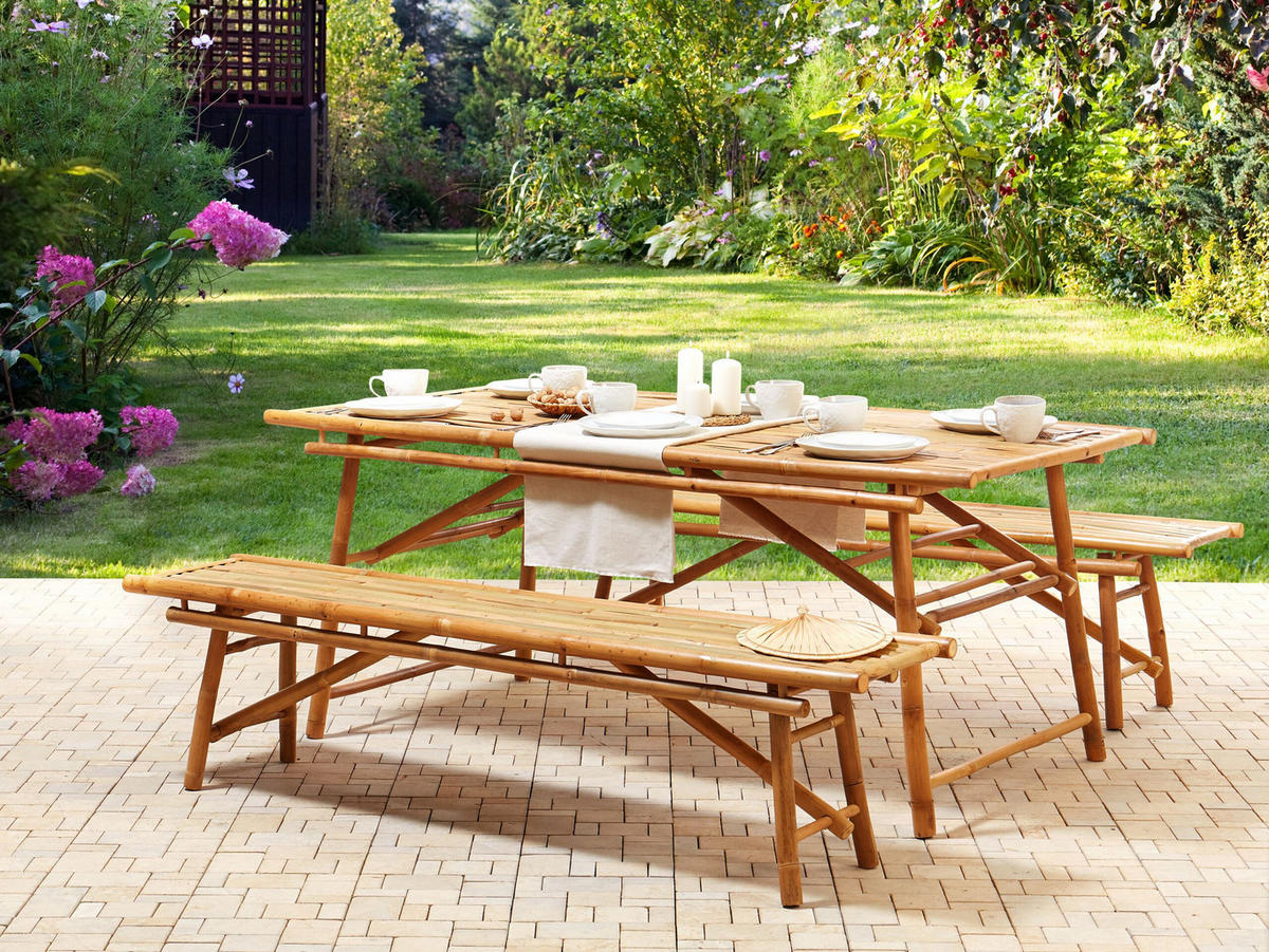 GARTENMÖBEL SET 4-Sitzer Bambusholz hellbraun Tindari - Hellbraun, Holz - Beliani