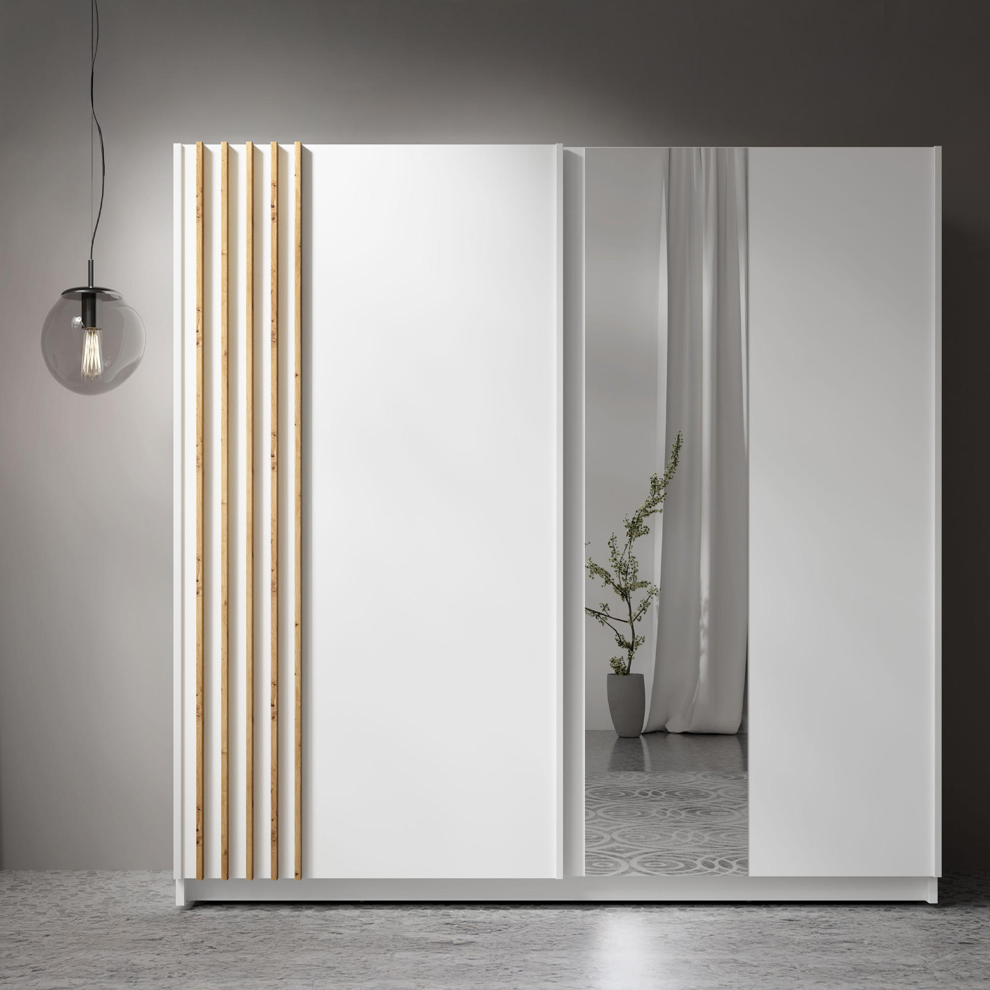 SCHIEBESCHRANK CASTARI Weiß / Artisan Eiche - Weiß/Eiche Artisan, Holzwerkstoff (200.2/198.5/62cm) - KONSIMO®