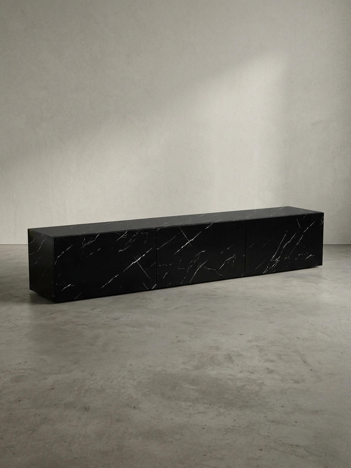 TV-LOWBOARD hängend groß, Marmor-Optik, Klapptüren, modern, Schwarz 160x30x30 cm - Schwarz, Metall (160/30/30cm) - KADIMA DESIGN