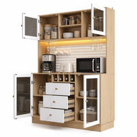HIGHBOARD in Weiß Küchenschrank mit LED-Lichtleiste und Schubladen für Küche und Wohnzimmer, B140/T40/H185.7 cm - Transparent/Weiß, Glas/Holzwerkstoff (140/185.7/40cm) - STILVORA