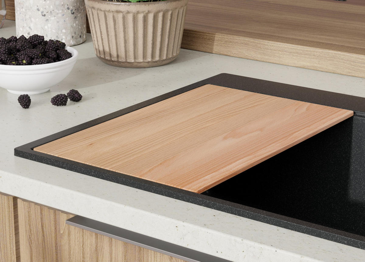 SPÜLBECKEN Oslo, 2-er set Anthrazit 78/50 cm 1 Becken + Ablauf-Set + Schneidebrett ab 80er Unterschrank - Chromfarben/Anthrazit, Kunststoff (78/20/50cm) - Primagran