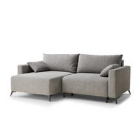 ECKSOFA MIT SCHLAFFUNKTION Leon Beige grau Webstoff - Schwarz/Braun, Holz/Holzwerkstoff (148/239cm) - Maison de Reve