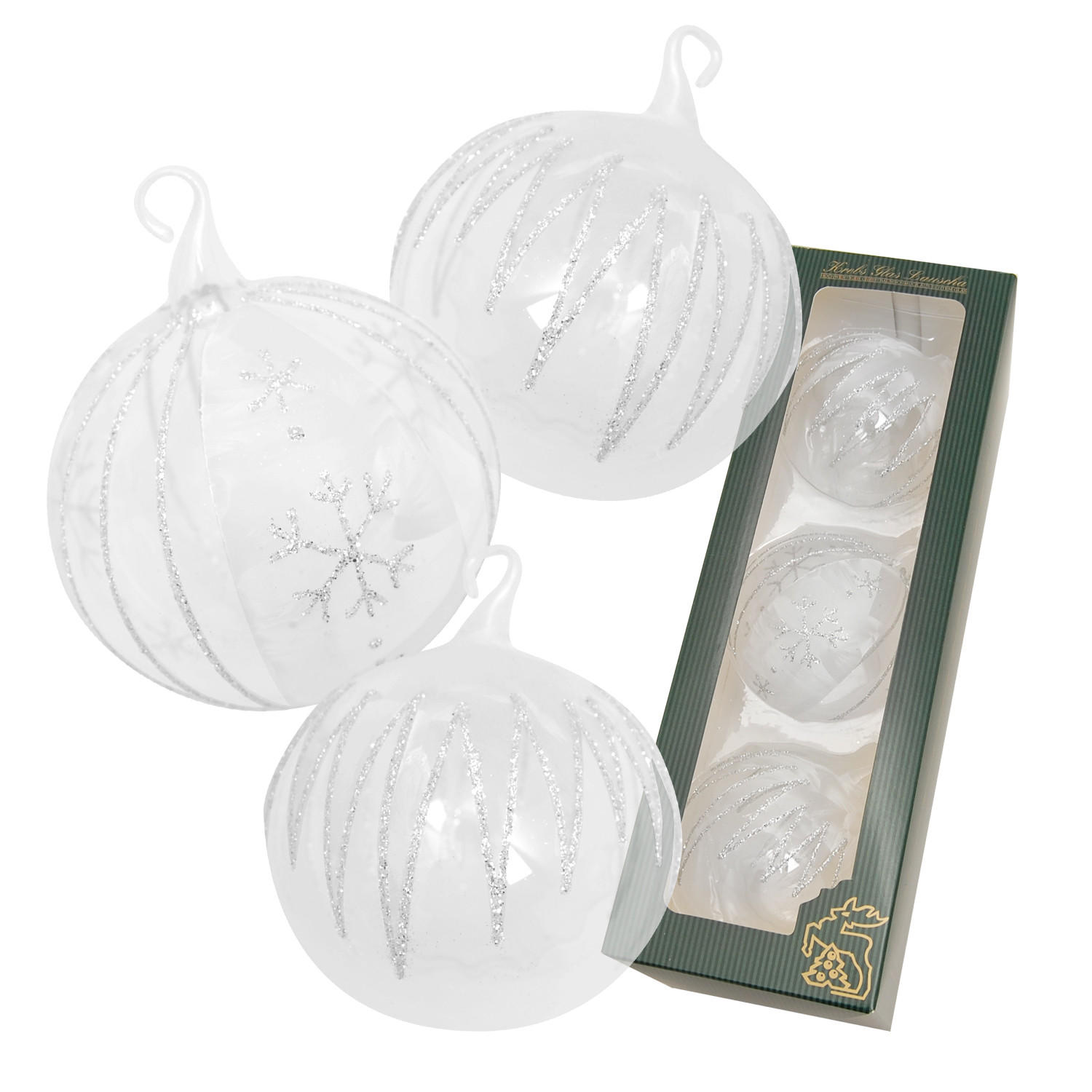 CHRISTBAUMKUGELN Eislandschaft Transparent 8cm (Glas / 3 Stk.) - Transparent, Glas (8/8/8cm) - Krebs Glas Lauscha