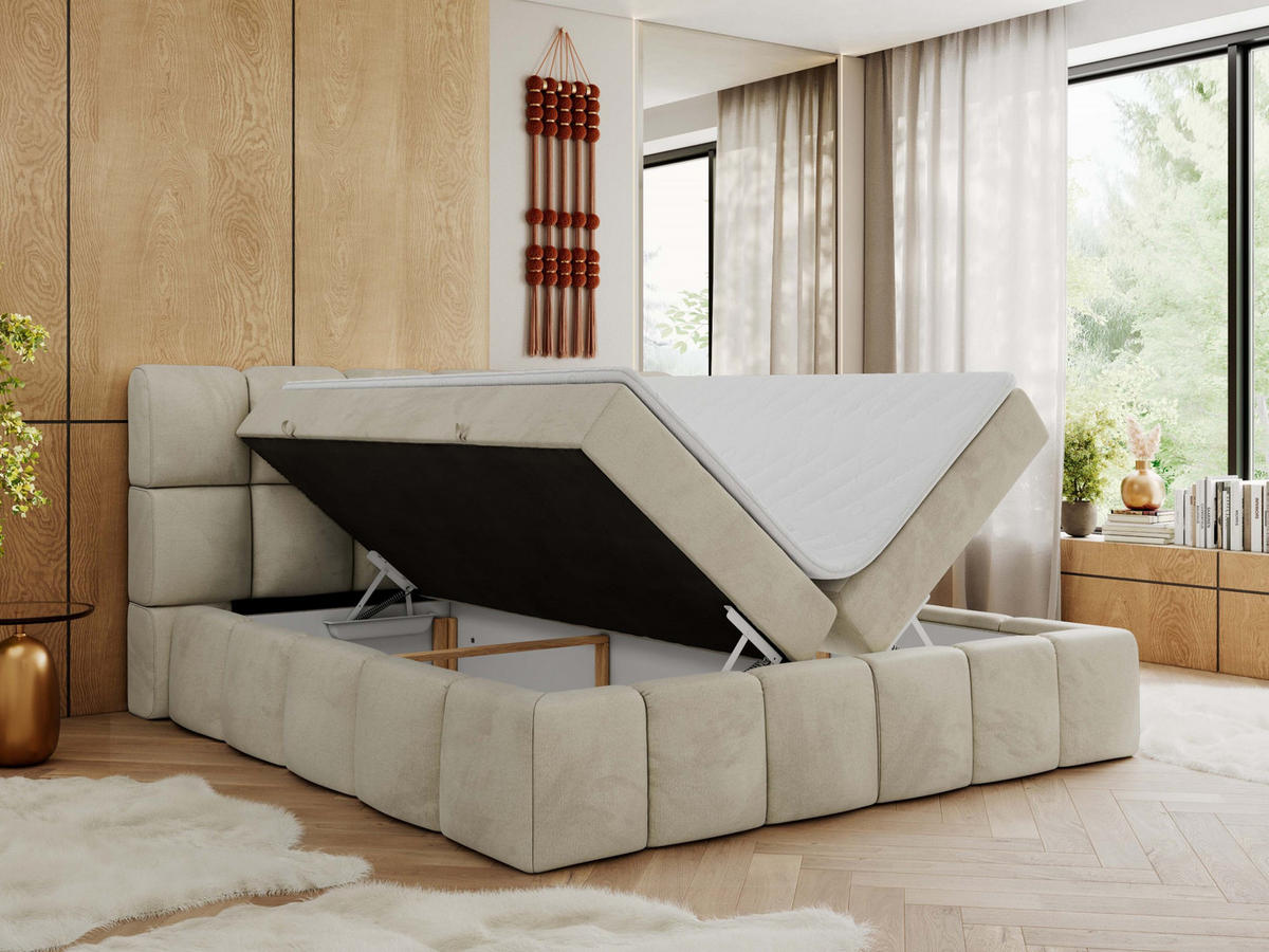 BOXBETT NIRA 140/200 - Beige Velvet - H3 - Beige, Holz/Textil (140/200cm) - MKS