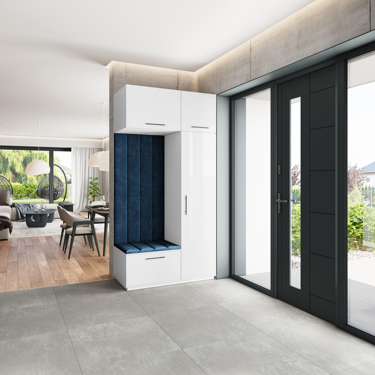 GARDEROBENSCHRANK REMA 120/240/60 cm Modern Garderobe-Set Weiß - Blau/Weiß, Holzwerkstoff (120/240/60cm) - MASSENO