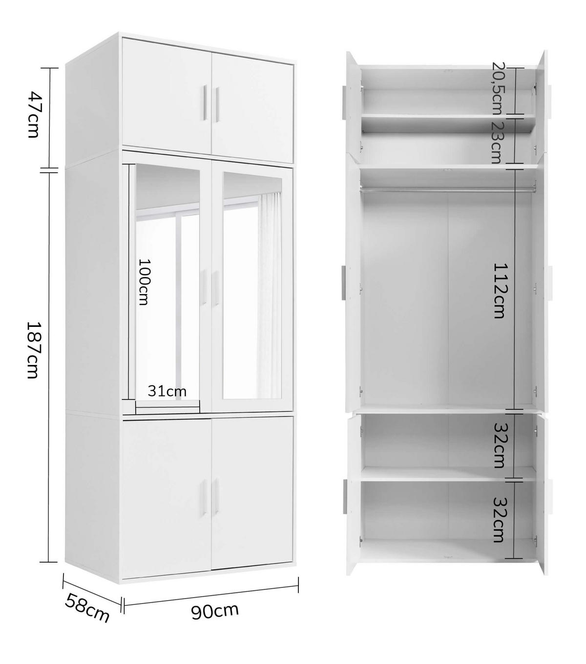KLEIDERSCHRANK mit Spiegel Der Grenzenlose - Weiß, Holzwerkstoff (90/234/58cm) - Mokebo