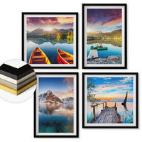 WANDBILDER 4er-Set - 50x50 cm & 40x60 cm Schwarzer Rahmen - Seen- und Berglandschaft Łódź - Schwarz, Kunststoff (50/50cm) - ArtPrintCave