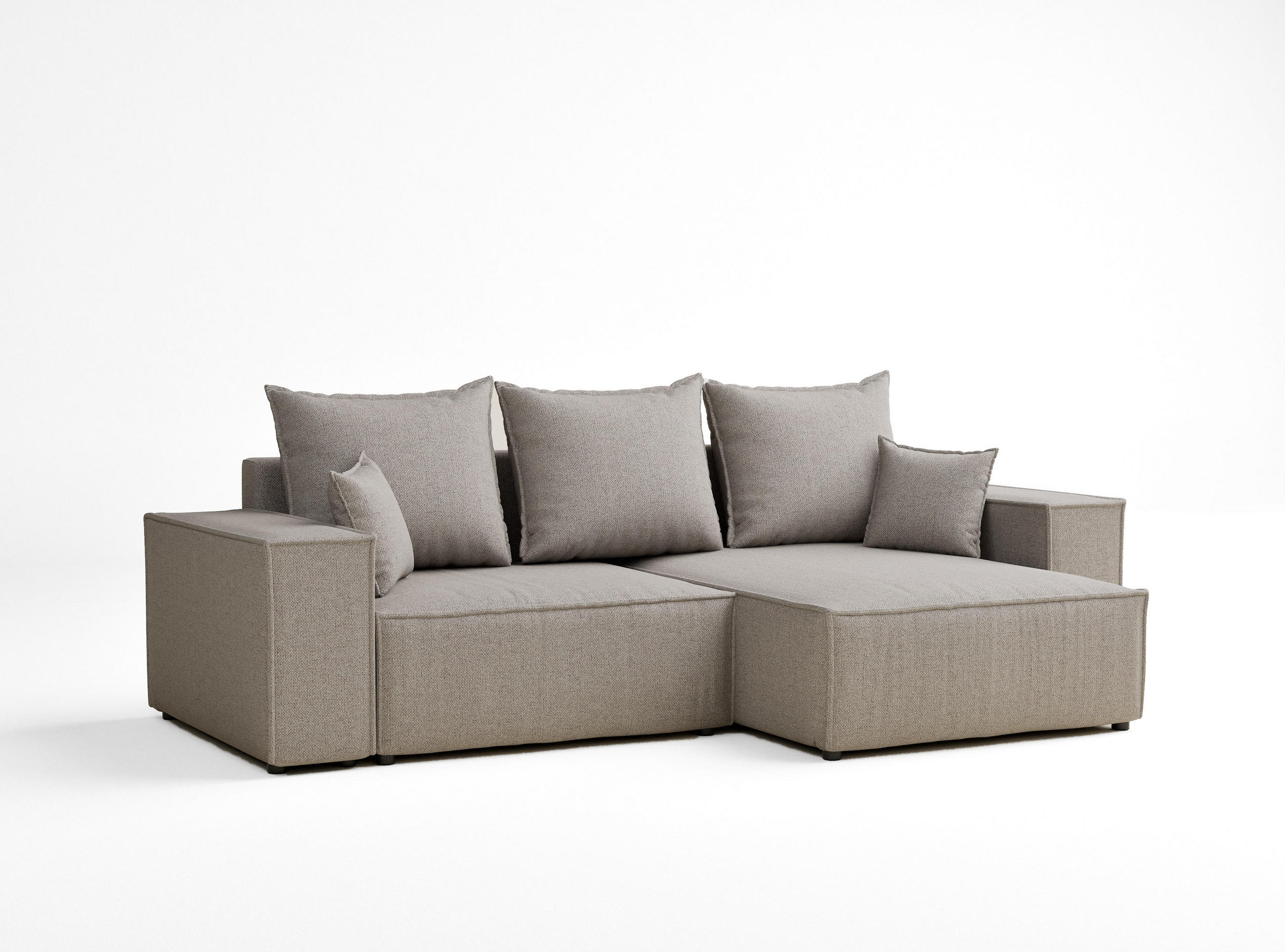 ECKSOFA MIT SCHLAFFUNKTION Moyo Seidengrau Webstoff - Beige/Schwarz, Holz/Holzwerkstoff (255/148cm) - Maison de Reve